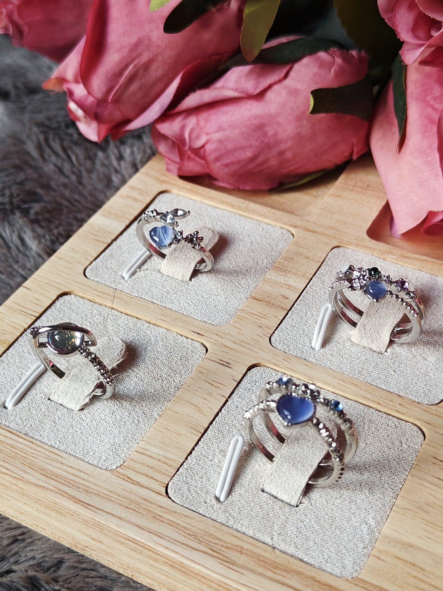 Blue Heart Adjustable Double Ring