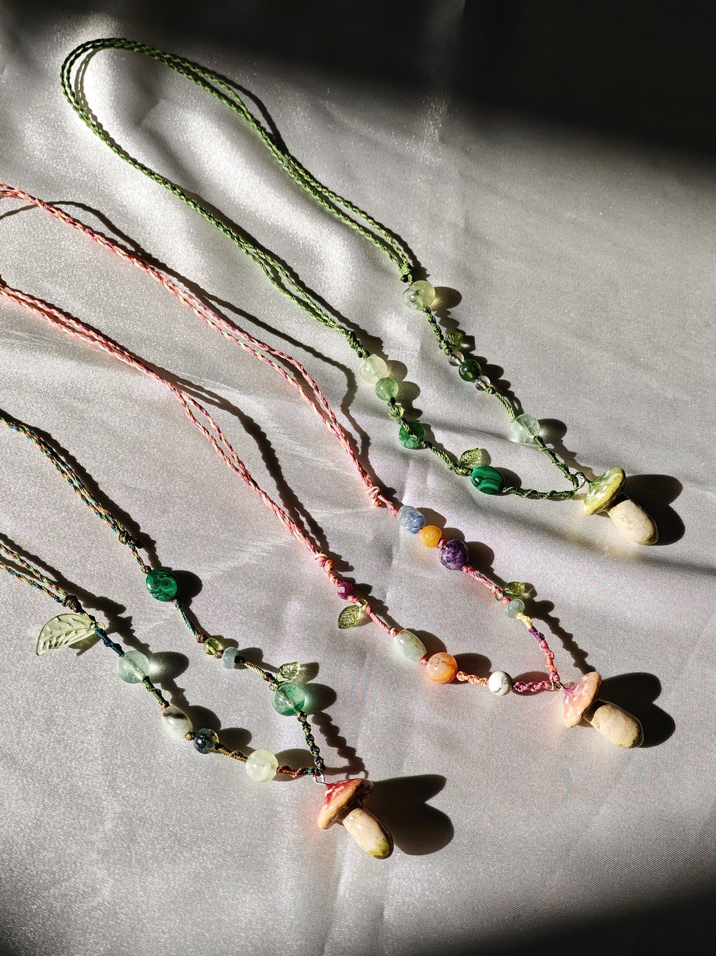 Clay Mushroom Braided Necklace