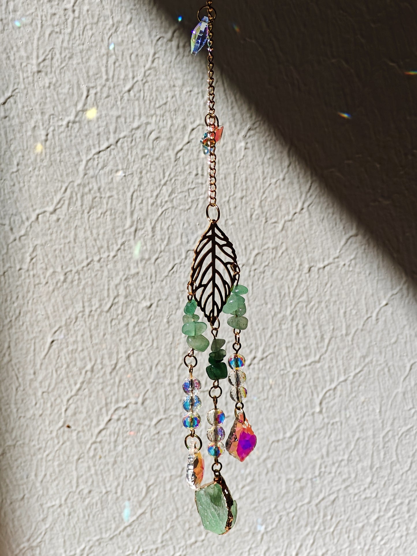 Aventurine Leaf Sun Catcher