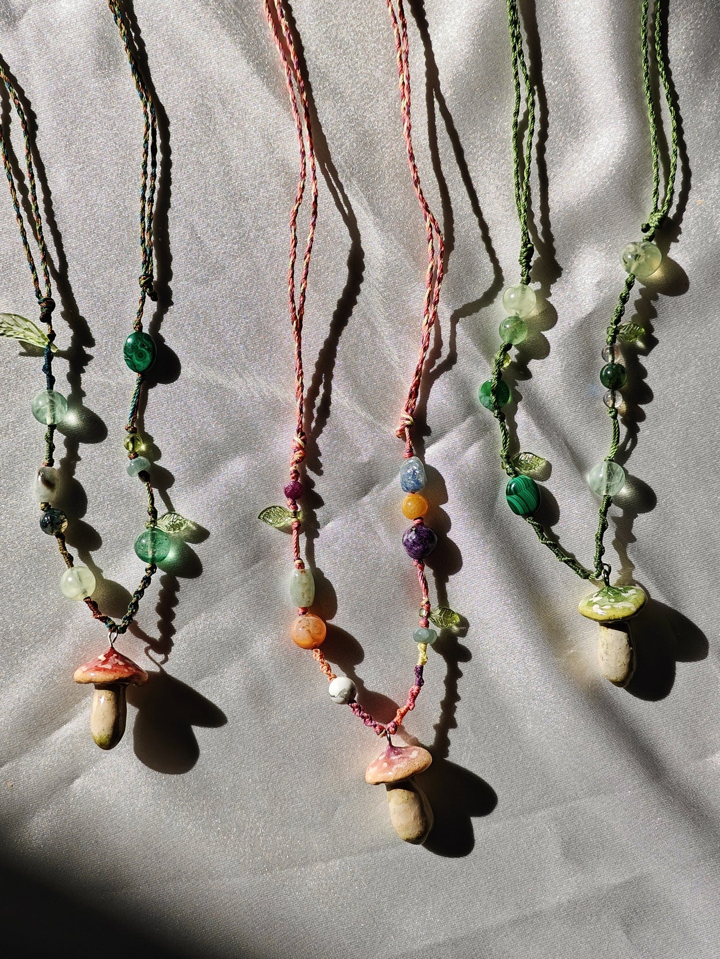 Clay Mushroom Braided Necklace