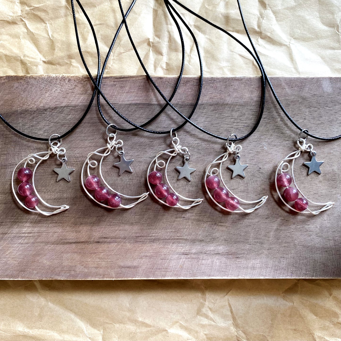 Strawberry Quartz Moon Necklace