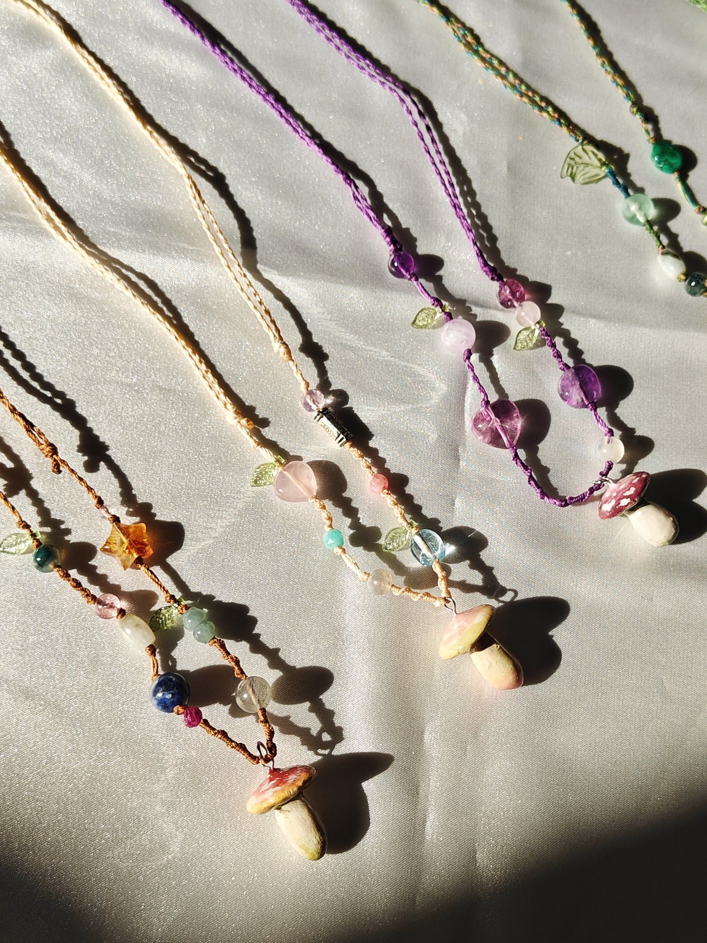 Clay Mushroom Braided Necklace