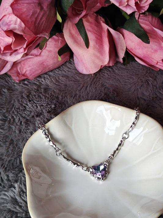 Sparkly Lilac Glass Heart Necklace