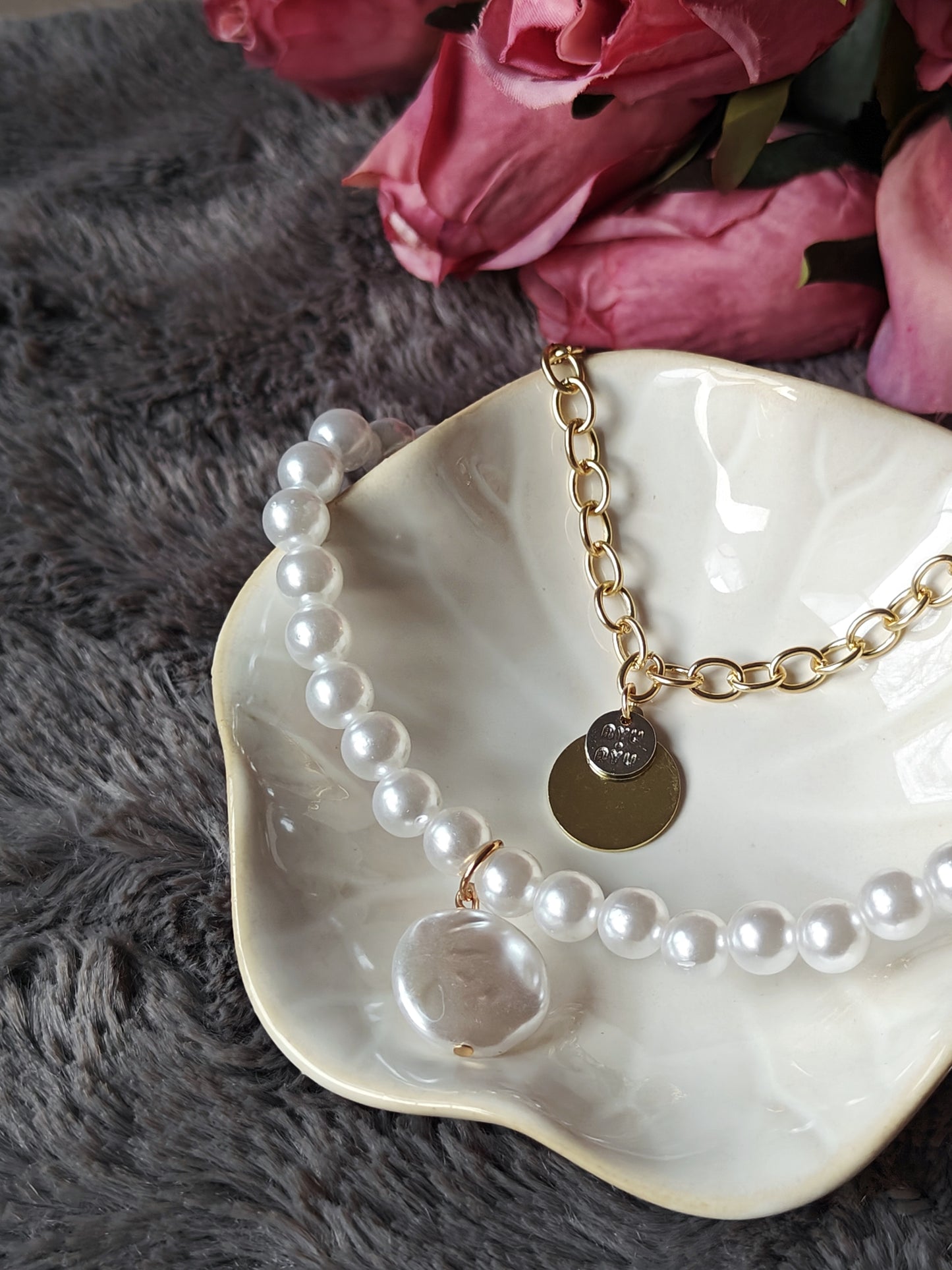 Chunky Pearl Pendant Double Necklace Set