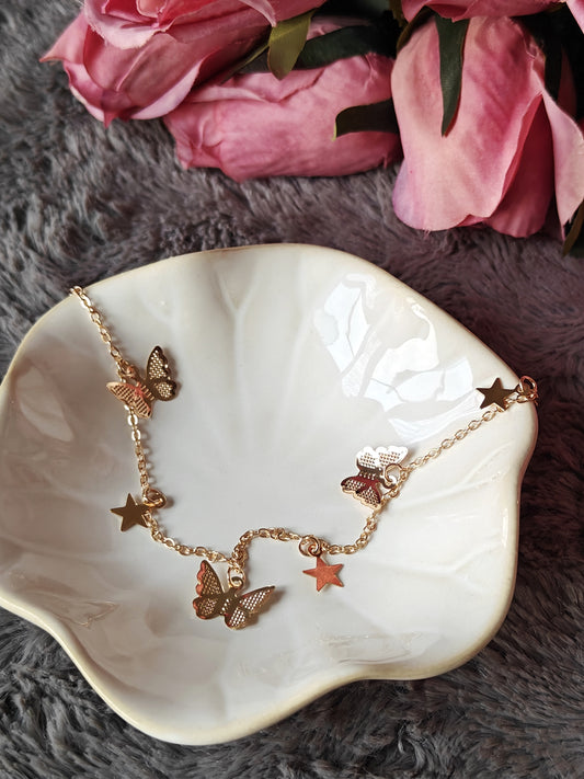 Golden Butterfly Starry Necklace