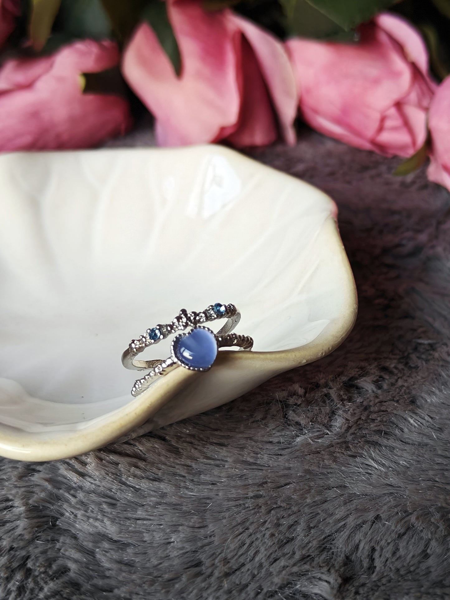 Blue Heart Adjustable Double Ring