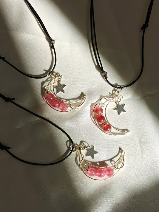Strawberry Quartz Moon Necklace