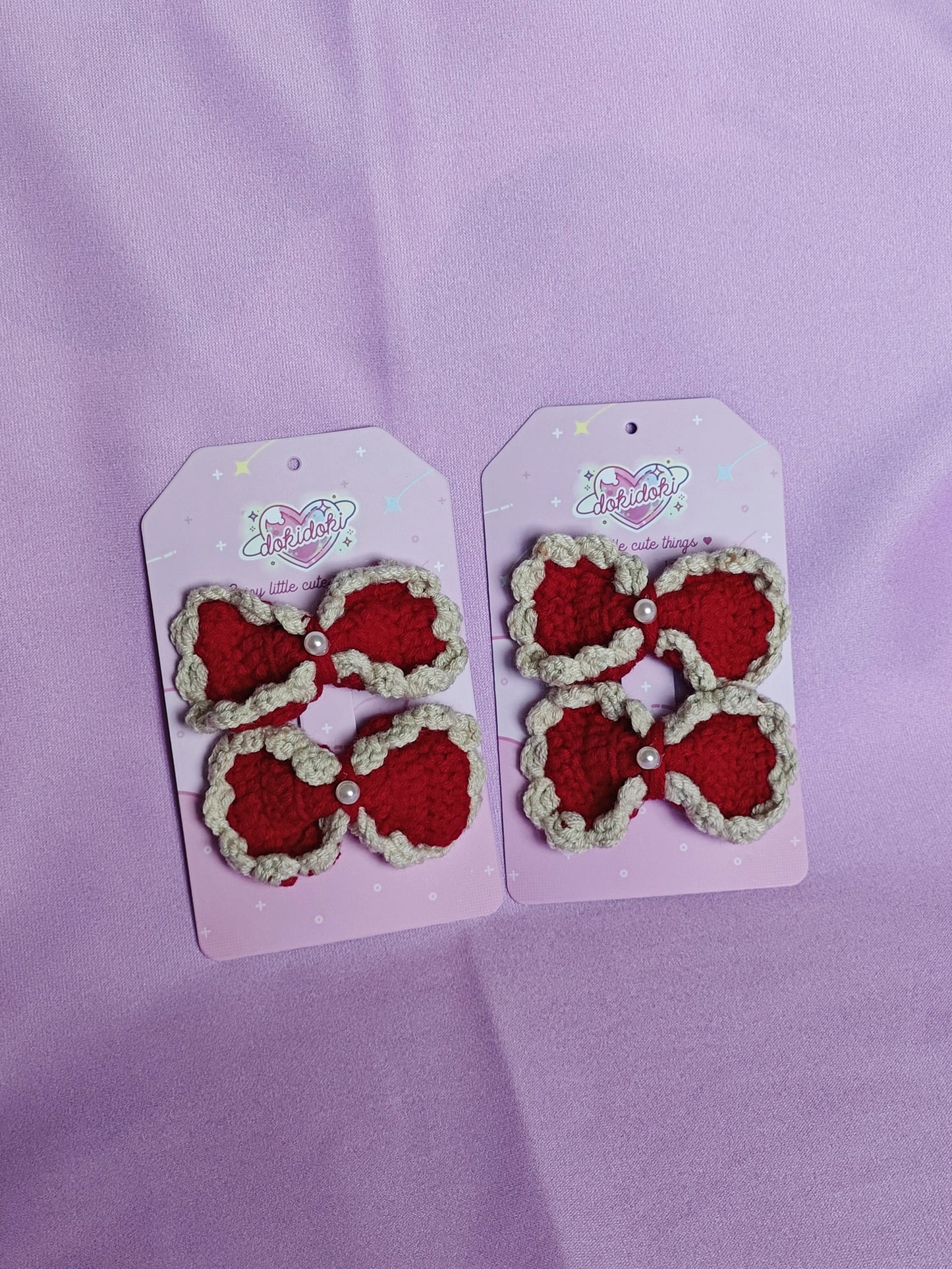 Red Bow Crochet Hairpin Set