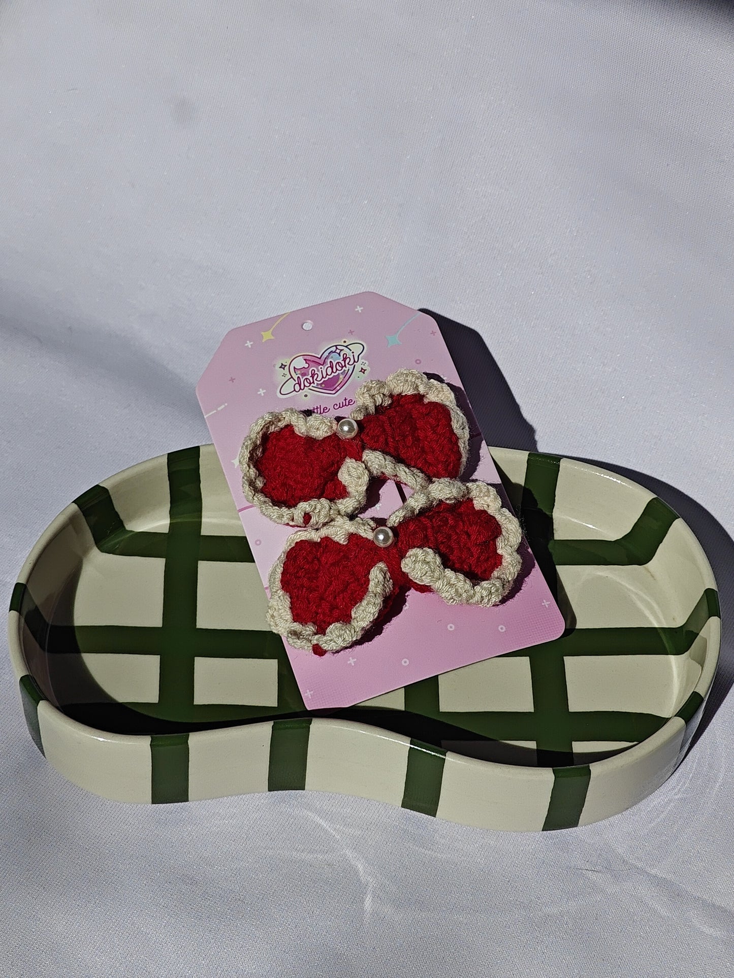 Red Bow Crochet Hairpin Set