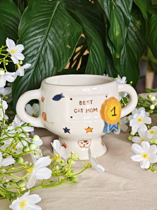 Best Cat Mom Ceramic Trophy