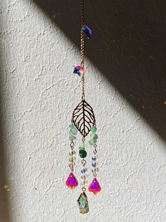 Aventurine Leaf Sun Catcher