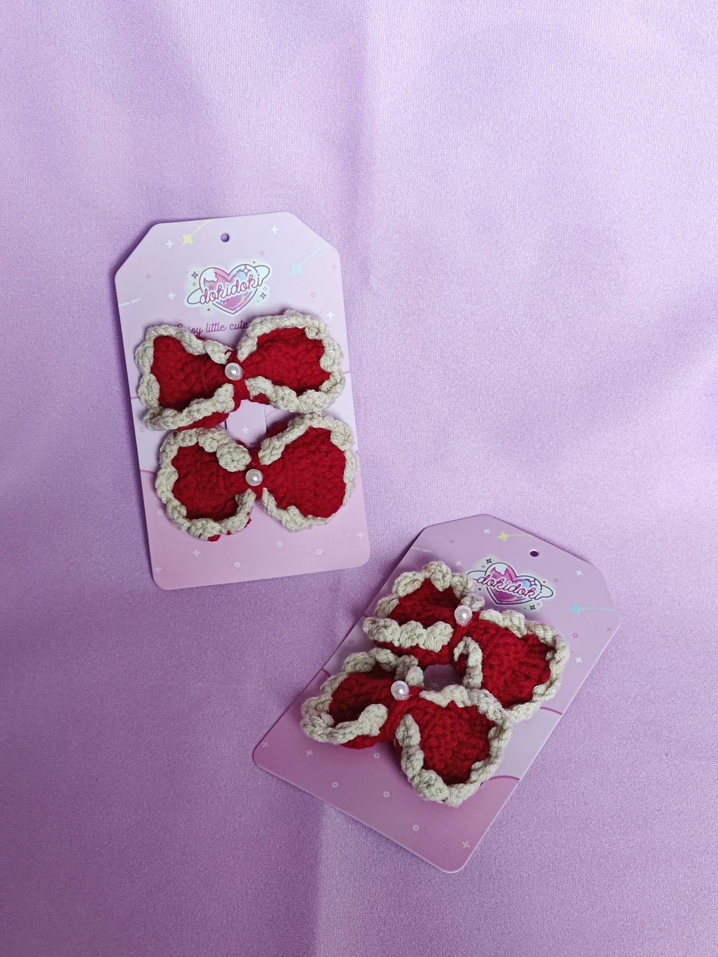 Red Bow Crochet Hairpin Set