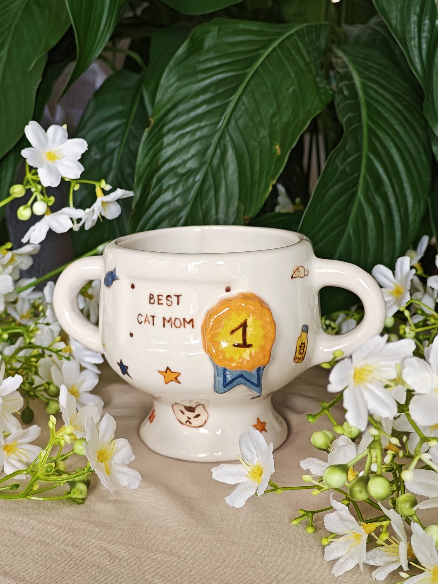 Best Cat Mom Ceramic Trophy