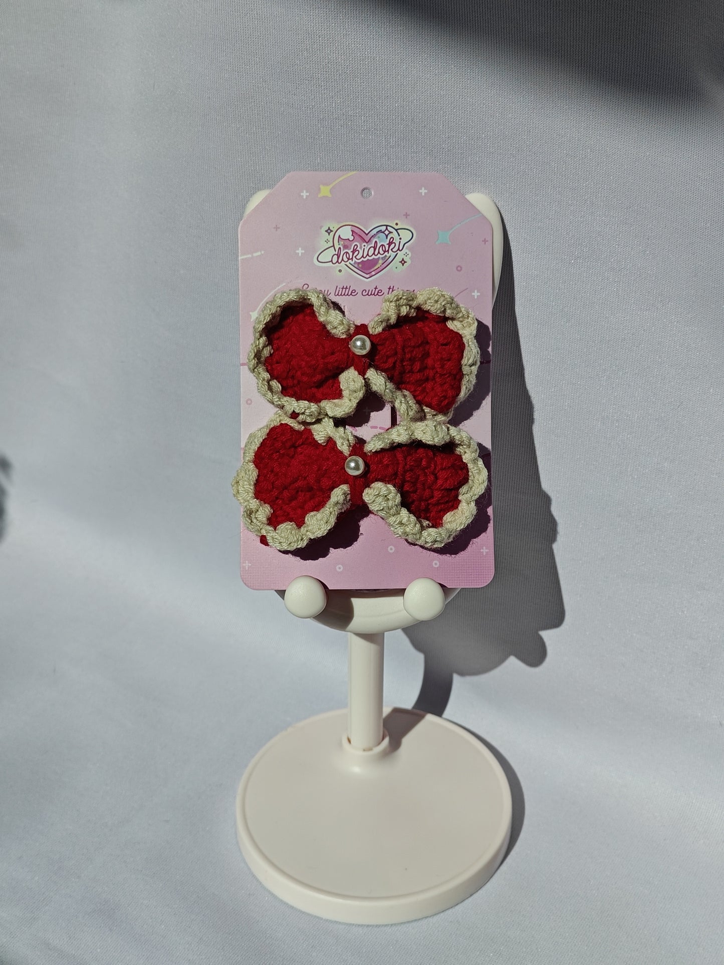 Red Bow Crochet Hairpin Set